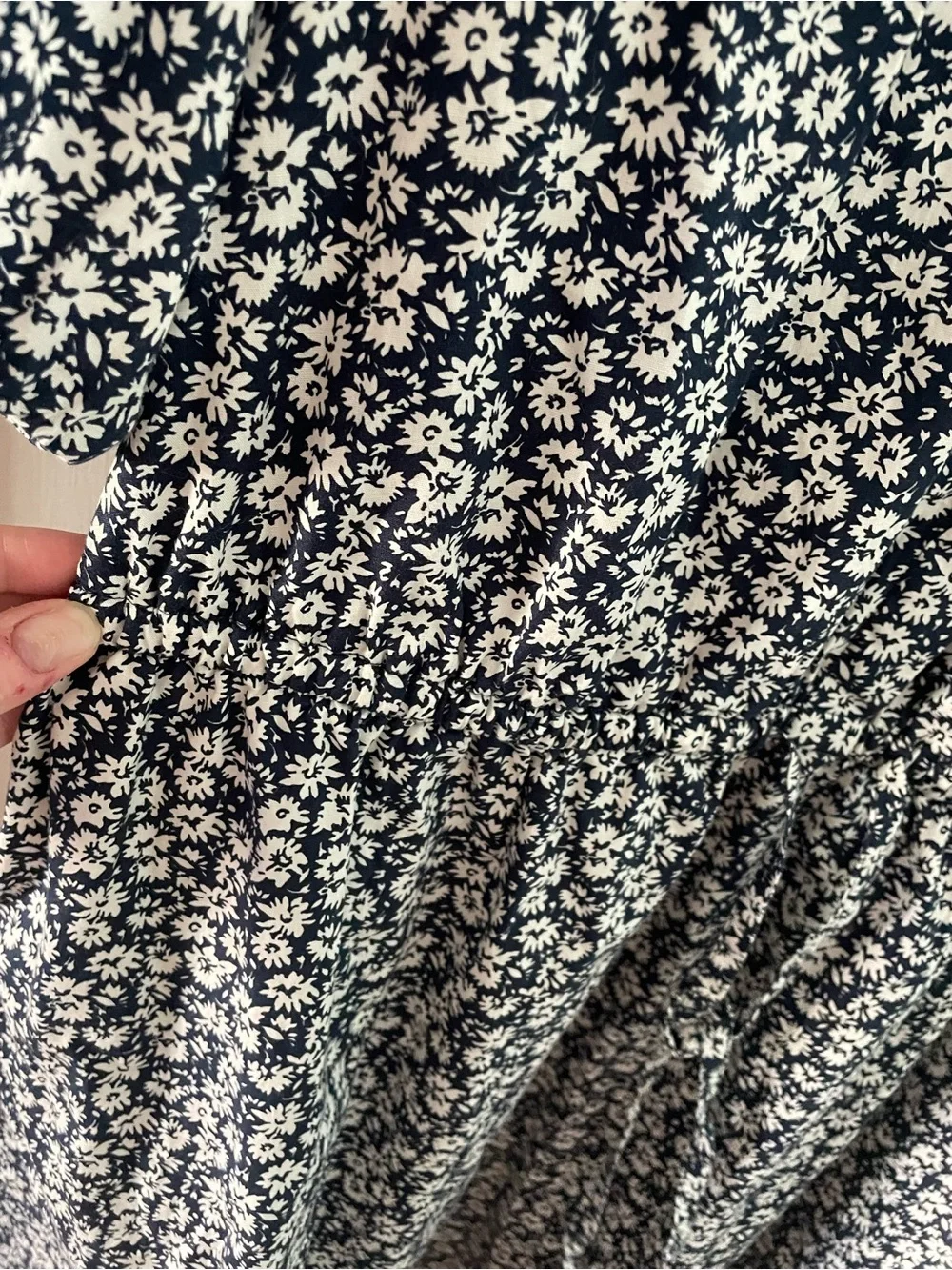J.Crew Factory Cotton Floral Mini Dress Size 14 Navy & White Short Sleeve